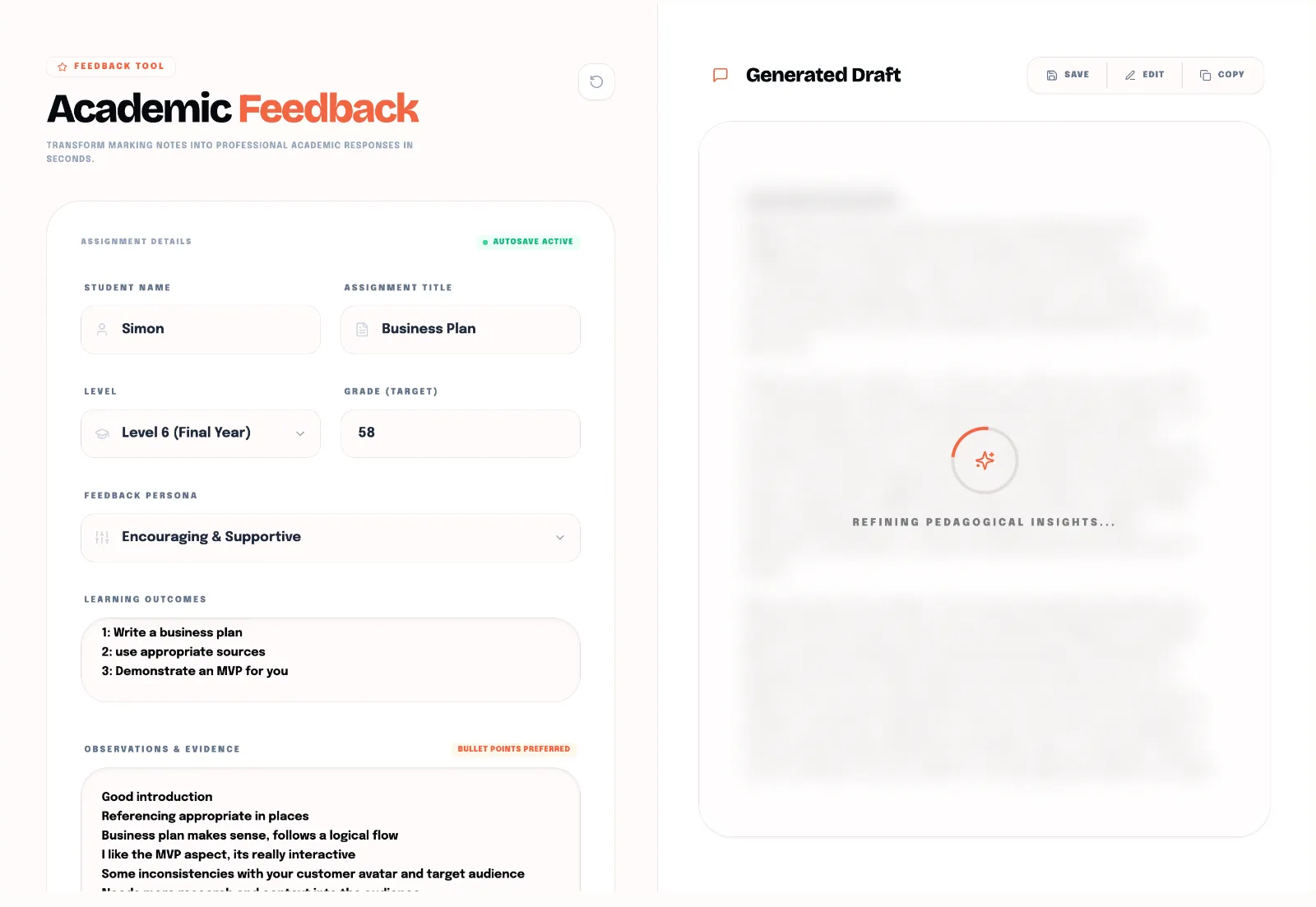 Visual example of the feedback generator
